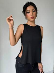 Chiquease Women's Summer Solid Color Chinese Style Knitted Tank Top With Buckle - Black - View 6