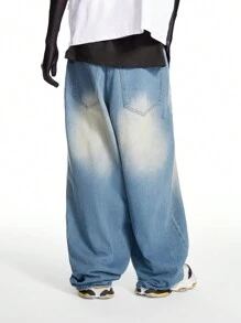 Manfinity EMRG Men's Light Blue Faded Washed Loose Baggy Jeans With Wide Legs