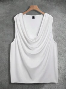 Manfinity RSRT 男士夏季纯色纯色垂领宽松休闲无袖背心，适合外出、丈夫 - 白色 - 查看 2