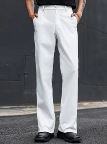Manfinity Hypemode Pantalones casuales con botones de unicolor y bolsillos con vuelo para hombres