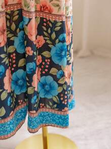 Soleia Plus Size Women's Floral Splice Contrast Graphic Print Maxi Festival Boho Beach Shirt Dress