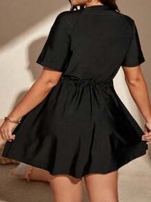 SHEIN Swim Curve Plus Size Summer Beach Drawstring Waist Tankini Set - Black - View 2