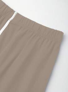 SHEIN Clasi 對比綁定T恤和分割式下擺裙 - 卡其色 - 查看 4