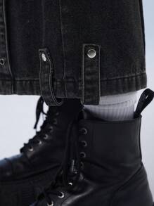 Manfinity Roghcode Men's Eyelet Embellished Wide-Leg Loose-Fit Denim Shorts, Streetwear - Dark Grey - View 8