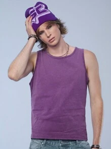 Manfinity Denimwave Men's Denim Knitted Round Neck Tank Top - Purple - View 4