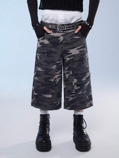 Manfinity Denimwave Men's Camo Printed Denim Shorts With Pocket, Summer Streetwear