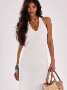 MUSERA 优雅的露背中长连衣裙，适合春夏度假派对、新娘单身派对、告别单身派对和婚礼穿着。 - 白色 - 查看 3