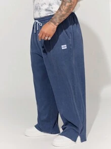 Manfinity VCAY Pantalón largo en forma de cono tejido y desgastado de copos de nieve para hombre de talla plus CozeMod de Manfinity, adecuado para la primavera y el verano - Azul - Ver 3