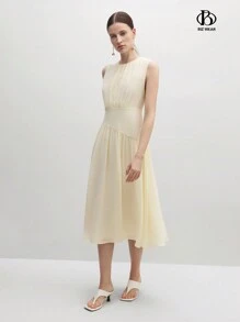 BizChic Váy hàng ngày mùa hè không tay đơn giản màu trơn cho nữ - Màu be - Xem 7