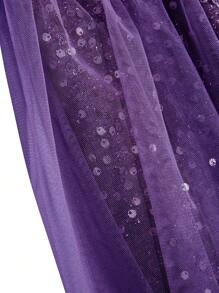 SHEIN Belle Vestido formal con hombros descubiertos, malla de contraste y lentejuelas de contraste - Morado - Ver 3