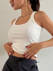DAZY Haut à bretelles d'été décontracté pour femme, col carré de couleur unicolore - Blanc - Voir 7