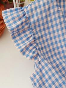 SHEIN Clasi 女士夏季格紋深V領蓋袖單排釦優雅連衣裙