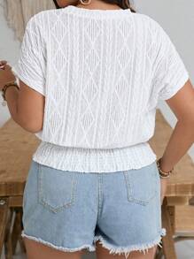 SHEIN Frenchy Plus Size Casual Texture Fabric Round Neck Batwing Sleeve Top With Drawstring - White - View 2