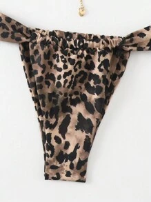 Swim Vcay 2 piezas Conjunto de traje de baño de mujer con estampado de leopardo, estampado aleatorio de verano
