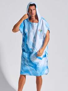 Surfspeed Men's Summer Wave Printed Hooded Swim Cover-Up, Vacation Beach Wear