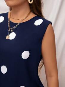 SHEIN LUNE Plus Size Women's Polka Dot Printed Sleeveless Summer Dress - Navy Blue - View 6