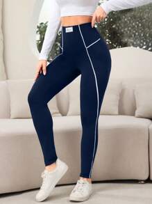 Mulvari Women's High Waist Letter Printed Decorated Casual Leggings