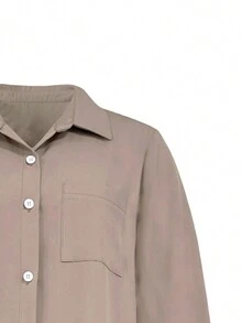 女士 2 件套优雅纯色圆领开衫连衣裙和松紧腰宽松裤套装，适合生日、花园派对、婚礼、工作、休闲装、春夏/秋季 - 卡其色 - 查看 3