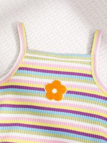 SHEIN Playful Pals 3pcs Baby Girls' Colorful Striped Bodysuit With Strawberry Embroidery, Perfect For Casual Wear Or Outdoor Activities In Spring And Summer