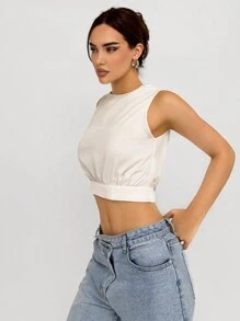 Aloruh Áo Sơ Mi Nữ Dệt Kim Không Tay Màu Mai, Mùa Hè - Màu be - Xem 5