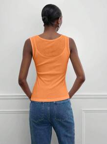 MISSGUIDED 刺绣徽标透明双层背心 - 橘色 - 查看 3