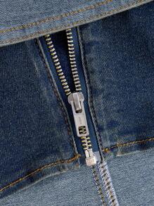 SHEIN Teen Girls Y2K Off-The-Shoulder Straight-Neck Cropped Denim Top With Belt Buckle Detail&Concert Outfits&Music Festival - Medium Wash - View 3