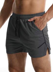 Manfinity Fitness Quần short thể thao cạp rút có viền xẻ kiểu bạn trai cho nam - Màu xám đen - Xem 1