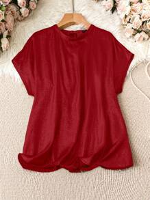 SHEIN Clasi Plus Solid Batwing Sleeve Blouse For Summer - Burgundy - View 1