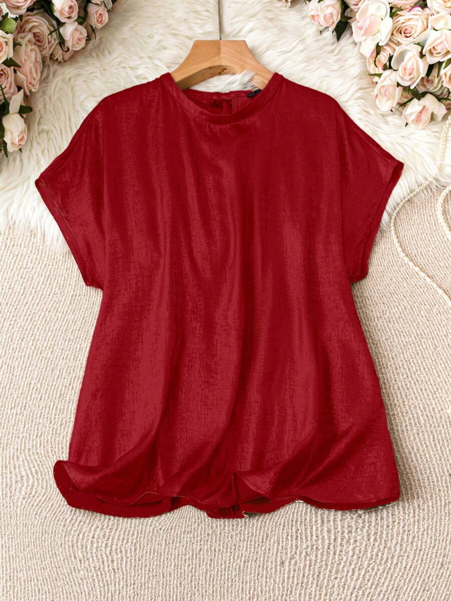 SHEIN Clasi Plus Solid Batwing Sleeve Blouse For Summer - Burgundy - View 1