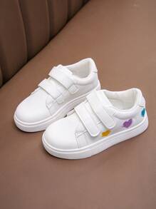 Girls' Candy-Colored Heart Fashion Sneakers, Children's Sports White Shoes For Baby