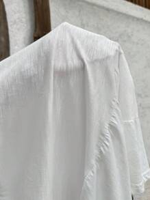 SHEIN LUNE Áo ba lỗ cổ tròn màu trơn cỡ lớn có viền xếp nếp, trang phục thường ngày mùa hè - trắng - Xem 3