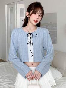 DAZY Áo khoác ngoài có cà vạt phía trước chắc chắn cho hàng ngày - Màu xanh lam - Xem 6