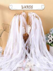 20/10/5/1pc White Lace Ribbon Wands, Silk Fairy Wands With Golden Bells, Wedding Ribbon Streamers, Suitable For Wedding, Party, Birthday, Holiday Decorations And Event Props - White - View 4