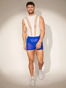 FeverCity Pantalones cortos informales de malla tejida de unicolor para hombre