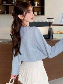 DAZY Áo khoác ngoài có cà vạt phía trước chắc chắn cho hàng ngày - Màu xanh lam - Xem 5