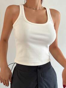 DAZY Haut à bretelles d'été décontracté pour femme, col carré de couleur unicolore - Blanc - Voir 6