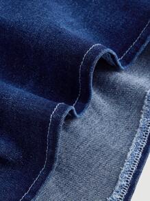 SHEIN MOD Women's Denim Backless Halter Top, Tie Front Sleeveless Asymmetrical Hem Top