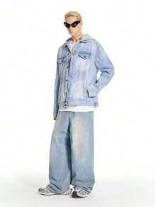 Chillumni Men's Light Blue Washed Faded Baggy Jeans - Light Wash - View 3