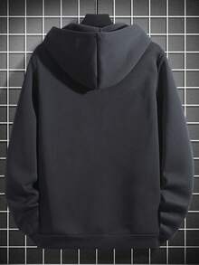 男士字母圖案袋鼠口袋束口保暖連帽衫，適用於秋冬季節 - 灰色 - 查看 3