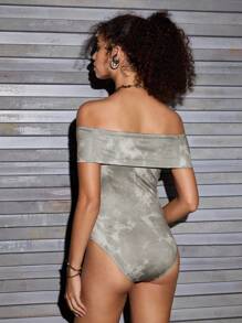 Vitoria Brayner Artist Women's Simple Printed Casual Slim Fit Bodysuit, For Summer, Holiday, Vacation, Beach, Festival, Ibiza Fits - Brown - View 2