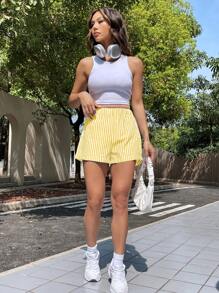 SHEIN EZwear Quần short rộng rãi sọc vàng cỡ lớn - Nhiều màu - Xem 4