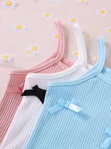 Camiseta de tirantes linda para niña joven con lazo simple y unicolor para verano
