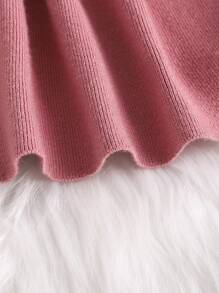 SHEIN 寶寶女孩可愛休閒針織拼接荷葉邊長袖毛衣裙，秋冬季節 - 粉色 - 查看 4