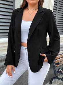 SHEIN Essnce 大尺碼修身款標準領商務西裝