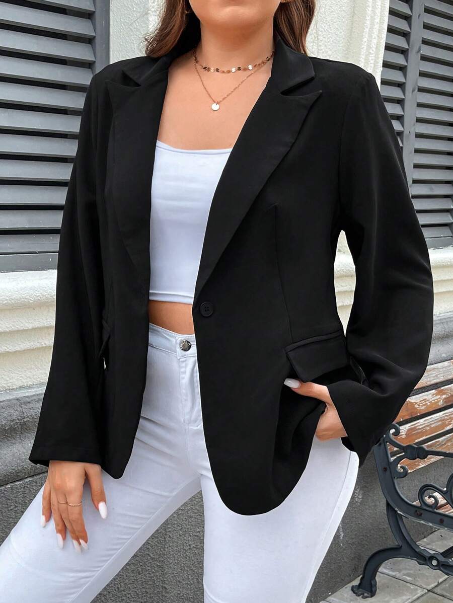 SHEIN Essnce 大尺碼修身款標準領商務西裝