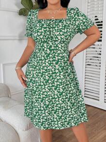 Flirla Plus Floral Print Split Thigh Dress - Multicolor - View 3