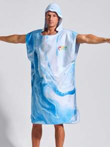Surfspeed Men's Summer Wave Printed Hooded Swim Cover-Up, Vacation Beach Wear