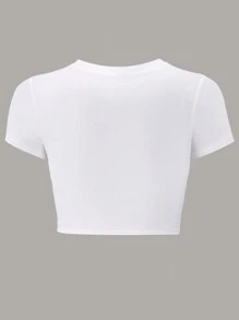 Flirla Slogan Graphic Cropped Slim Fit T-Shirt HOT GIRLS READ BOOKS - White - View 2