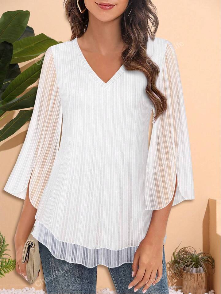 Bluse estive a fiori con doppio strato maniche 3 4 e scollo a V adatte a donne stile tunica SHEIN ITALIA