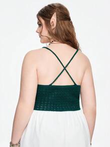 ROMWE Fairycore Spring Flower Embroidery V-Neck Criss-Cross Tank Top Plus Size Knit Sweater